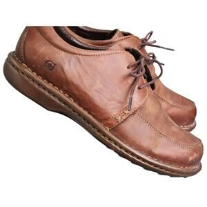 BORN Handcrafted Brown Leather Lace Up Oxford Shoes Womens 7 Moc Round Toe